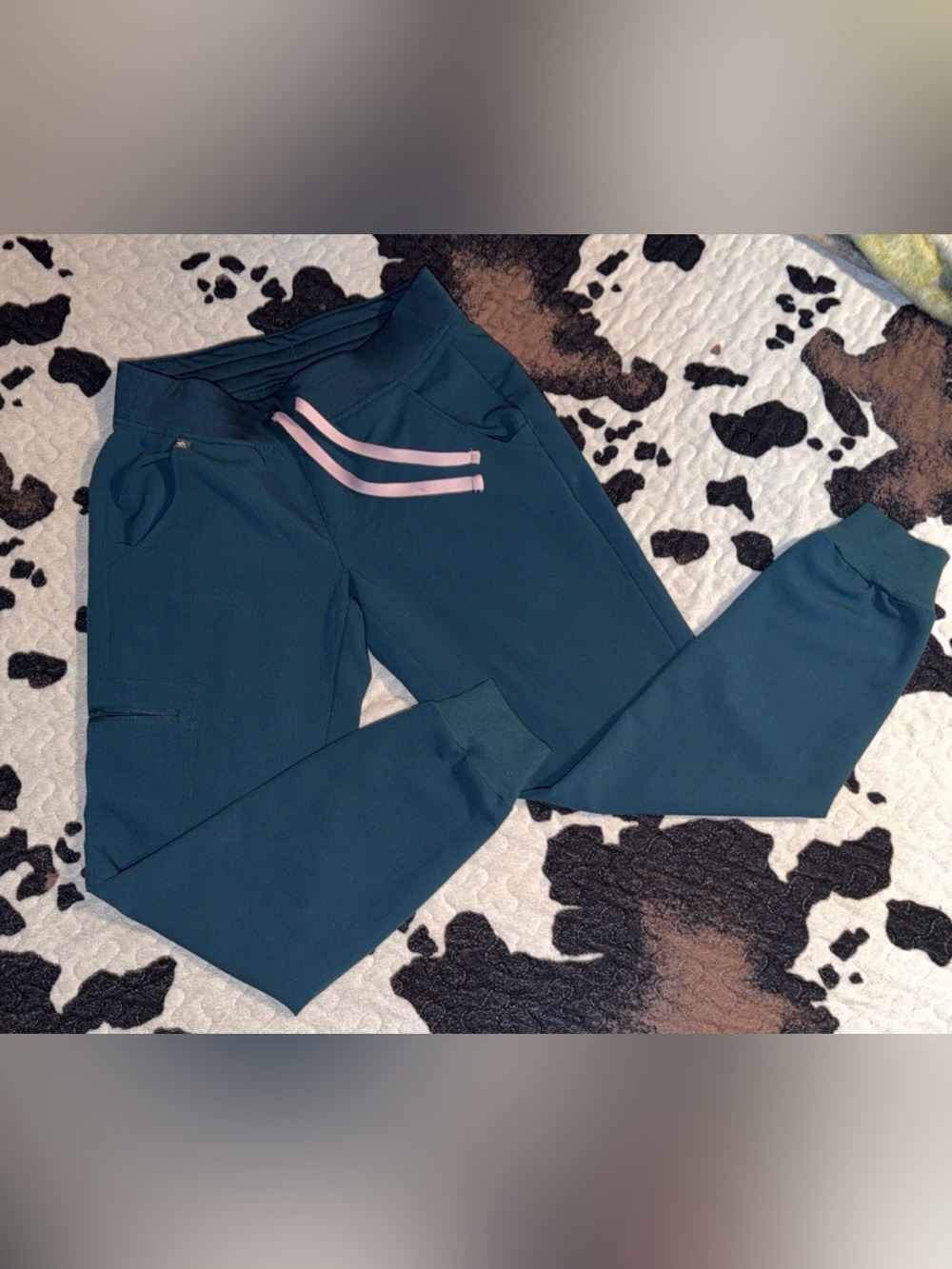 Figs Teal Joggers with Pink Drawstring XS/P